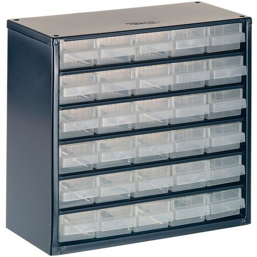 Raaco - Casier Métallique 30 Tiroirs Polypropylène Bleu - 6 Tablettes - 30kg Charge Max - Lean Management