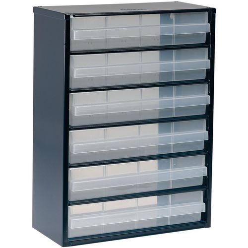 Raaco - Armoire Basse 6 Tiroirs 150 mm - Acier Bleu Transparent - Charge 30 kg - Idéal Atelier