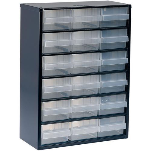 Raaco - Armoire Basse 18 Tiroirs Transparent - Acier Bleu - 420x307x150mm - Charge 30kg