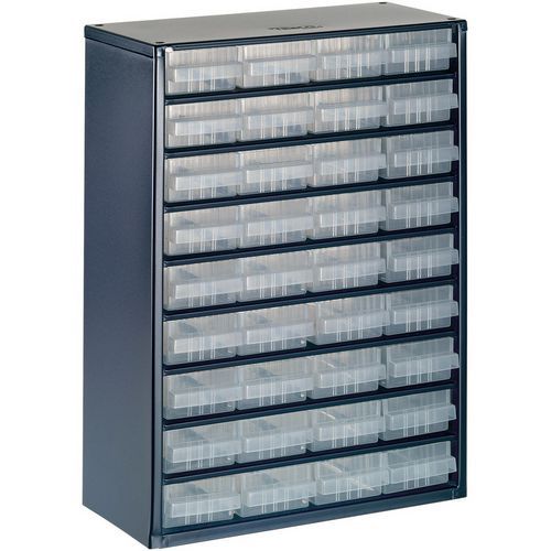 Raaco - Armoire Basse 36 Tiroirs Transparent - Acier Bleu - 150 mm Profondeur - Lean Management