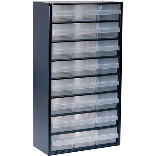Raaco - Armoire Basse 24 Tiroirs Transparent - Acier Bleu - 555mm Hauteur - Idéal Atelier