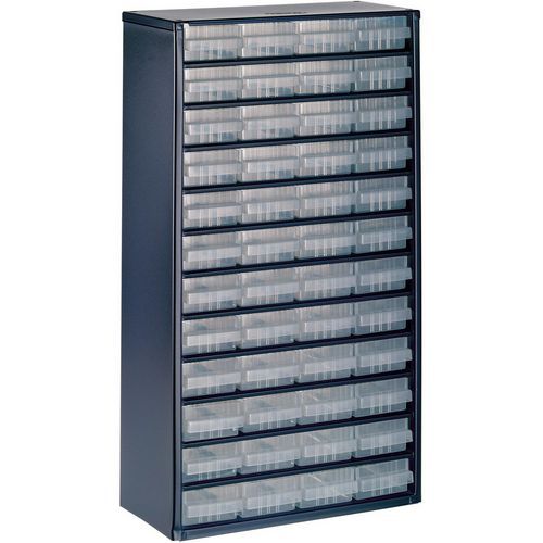 Raaco - Armoire Basse 48 Tiroirs Transparent - Acier Bleu - 55.5cm H x 30.7cm L - Idéal Atelier