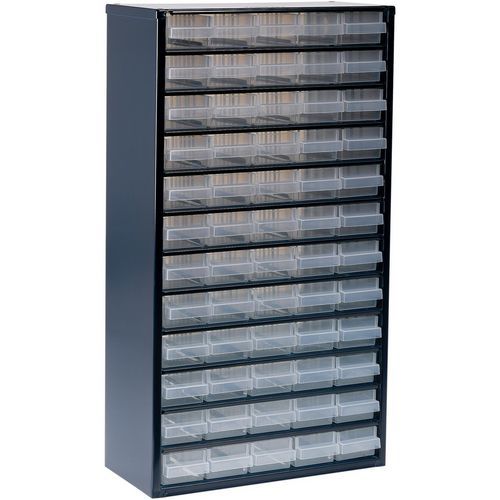 Raaco - Armoire basse à 60 tiroirs transparents - 150 mm - Acier bleu - Idéale pour atelier