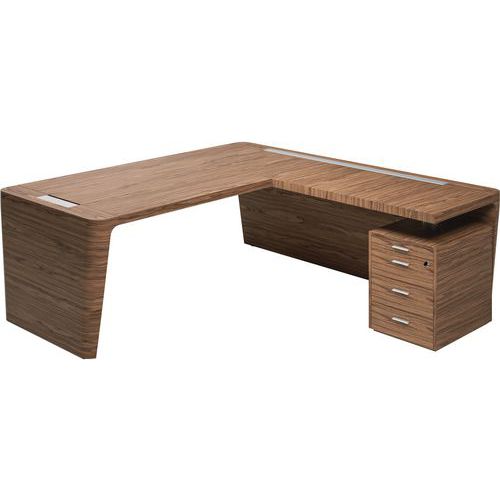 Quadrifoglio - Bureau X10 Noyer Américain - 190x220x76cm - Style Direction - Avec Retour Caisson - Bois Plaqué