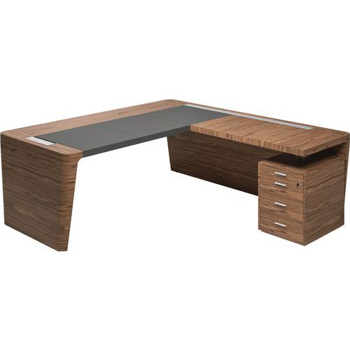 Bureau X10 210x220x76 Noyer Américain Insert Cuir Marron