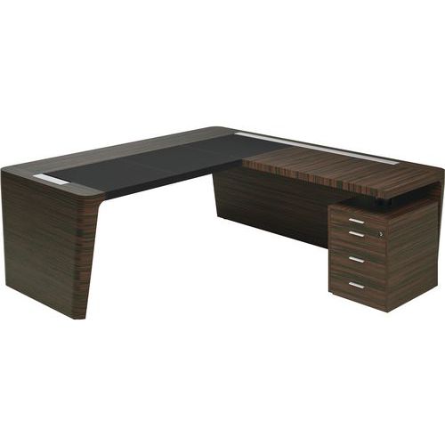 Bureau X10 230x220x76 Ébène Insert Cuir Noir