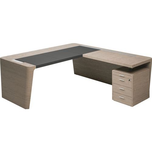 Bureau X10 230x220x76 Orme Gris Insert Cuir Anthracite