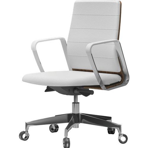 Fauteuil Directa Bas Cuir 093-blanc Dossier Bois Noyer Américain