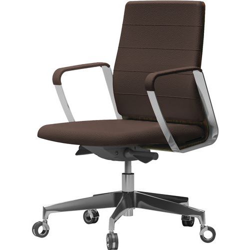Fauteuil Directa Bas Cuir 095-brun Foncé Dossier Bois Ã‰bène