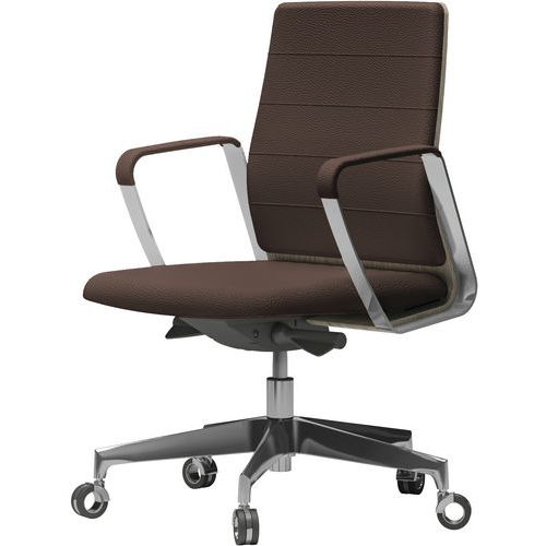 Fauteuil Directa Bas Cuir 095-brun Foncé Dossier Bois Orme Gris