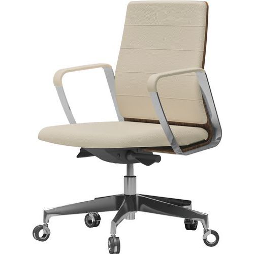 Fauteuil Directa Bas Cuir 098-ivoire Dossier Bois Noyer Américain