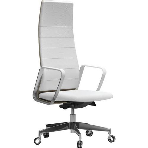 Fauteuil Directa Haut Cuir 093-blanc Dossier Bois Orme Gris