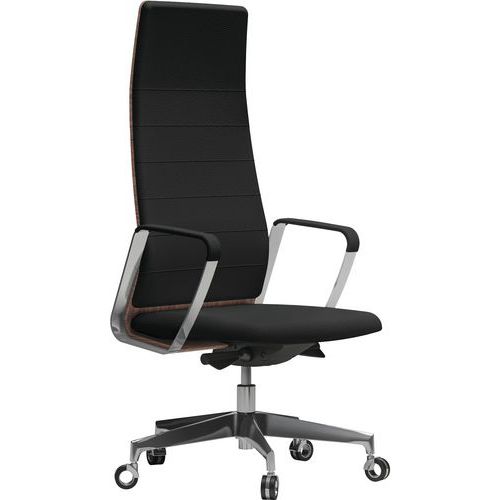 Fauteuil Directa Haut Cuir 092-noir Dossier Bois Noyer Américain