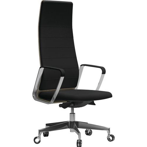 Fauteuil Directa Haut Cuir 092-noir Dossier Bois Orme Gris