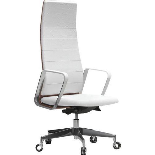 Fauteuil Directa Haut Cuir 093-blanc Dossier Bois Noyer Américain