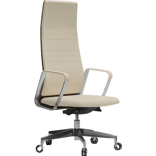 Fauteuil Directa Haut Cuir 098-ivoire Dossier Bois Ébène