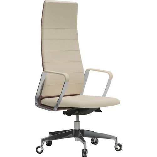 Fauteuil Directa Haut Cuir 098-ivoire Dossier Bois Noyer Américain