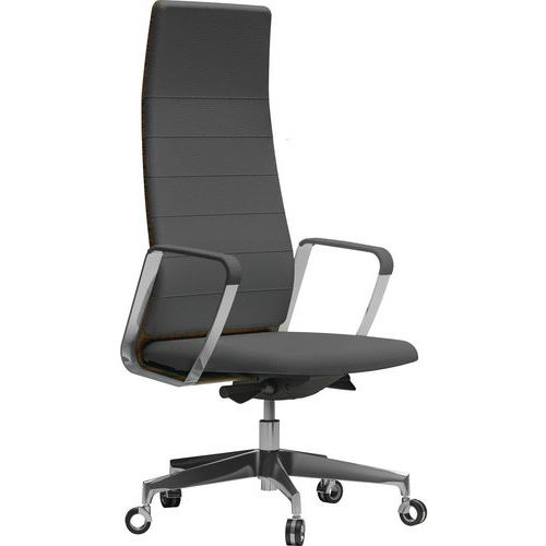 Fauteuil Directa Haut Cuir 172-gris Anthracite Dossier Bois Ébène