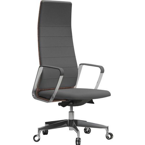 Fauteuil Directa Haut Cuir 172-gris Anthracite Dossier Bois Noyer Américain