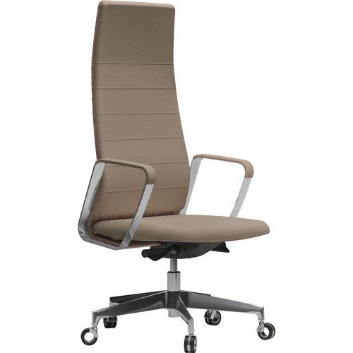 Fauteuil Directa Haut Cuir 296-beige Foncé Dossier Bois Noyer Américain