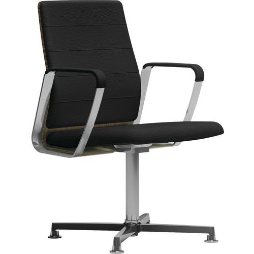 Fauteuil Directa Visiteur Cuir 092-noir Dossier Bois Ébène