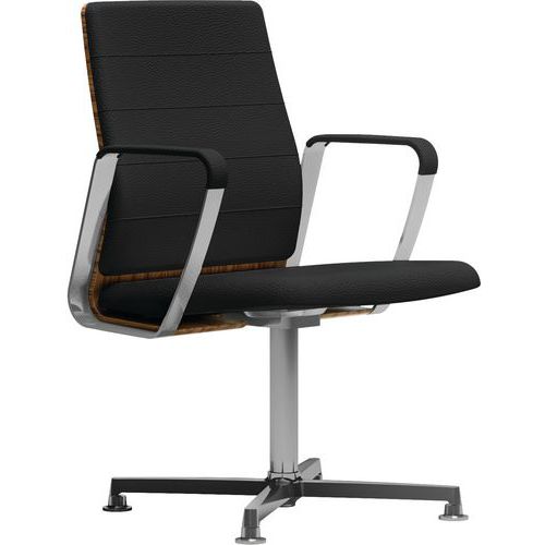 Fauteuil Directa Visiteur Cuir 092-noir Dossier Bois Noyer Américain