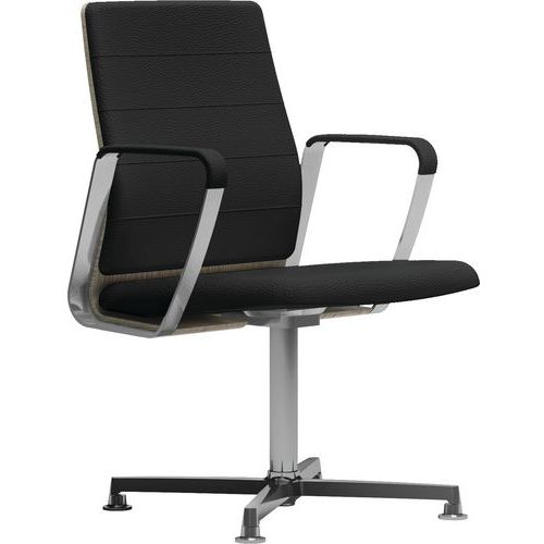 Fauteuil Directa Visiteur Cuir 092-noir Dossier Bois Orme Gris