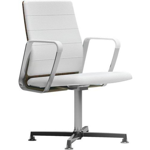 Fauteuil Directa Visiteur Cuir 093-blanc Dossier Bois Ébène