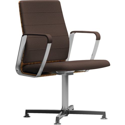 Fauteuil Directa Visiteur Cuir 095-brun Foncé Dossier Bois Noyer Américain