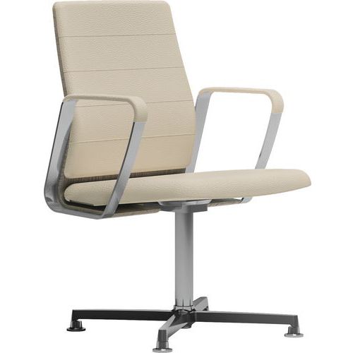 Fauteuil Directa Visiteur Cuir 098-ivoire Dossier Bois Orme Gris