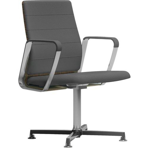 Fauteuil Directa Visiteur Cuir 172-gris Anthracite Dossier Bois Ébène