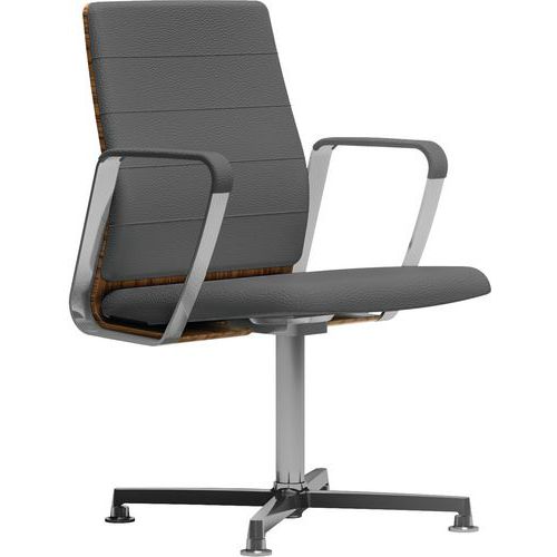 Fauteuil Directa Visiteur Cuir 172-gris Anthracite Dossier Bois Noyer Américain