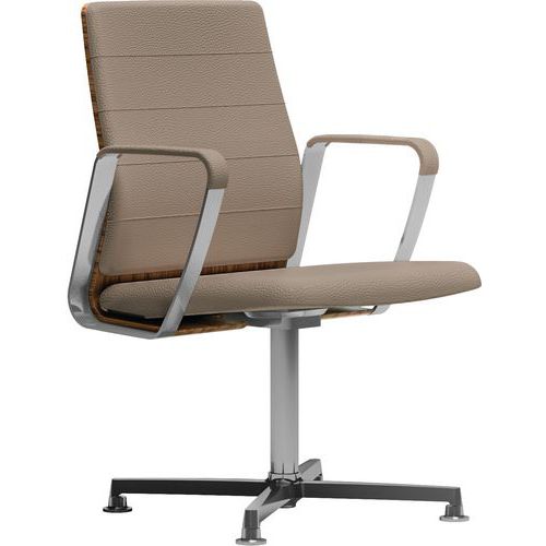 Fauteuil Directa Visiteur Cuir 296-beige Foncé Dossier Bois Noyer Américain
