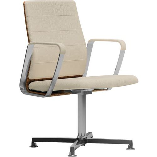 Fauteuil Directa Visiteur Cuir 098-ivoire Dossier Bois Noyer Américain