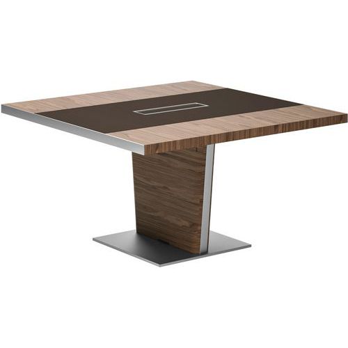 Table De Reunion L140 X P140 Noyer Américain Insert En Cuir Marron
