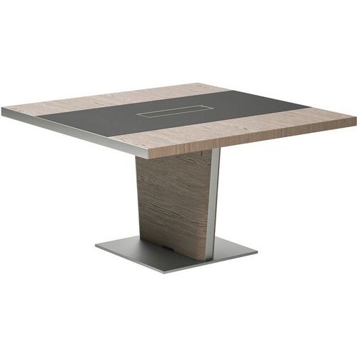 Table De Reunion L140 X P140 Orme Gris Insert En Cuir Gris Anthracite