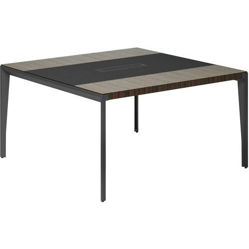 Table De Réunion X9 Ã‰bène L140 X 140 Pied Metal Gris Ombre Insert En Cuir Noir