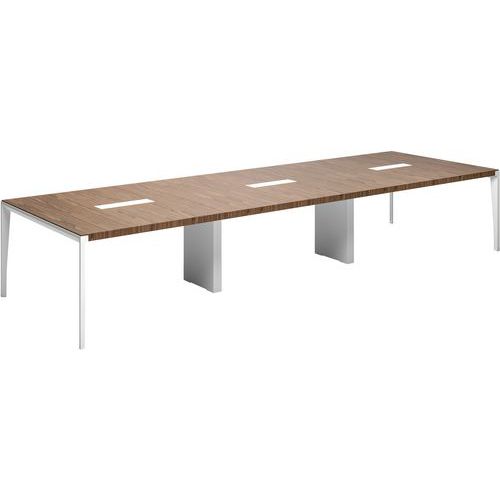 Table De Réunion X9 En Placage Bois Noyer Américain L420 X 140 Pied Metal Blanc