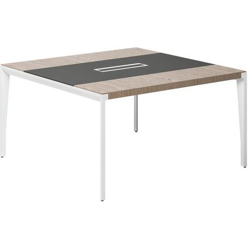 Table De Réunion X9 Orme Gris L140 X 140 Pied Metal Blanc Insert En Cuir Gris Anthracite