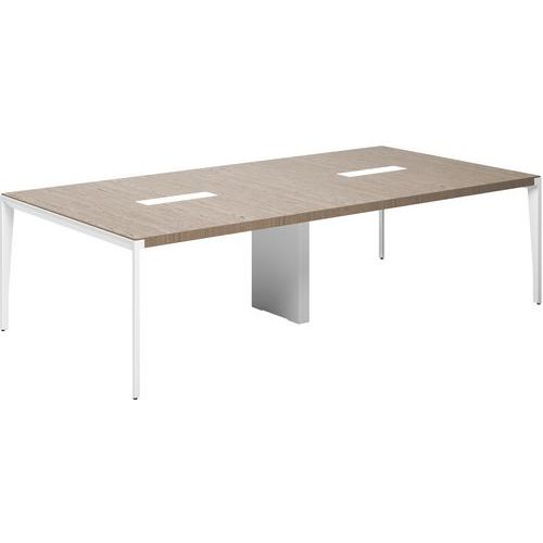 Table De Réunion X9 En Placage Bois Orme Gris L280 X 140 Pied Metal Blanc