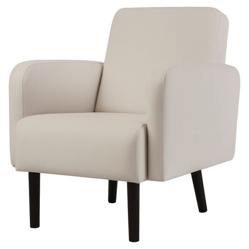 Fauteuil Lisoa Pied Noir Simili Cuir Blanc