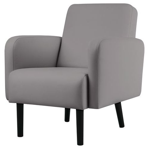 Fauteuil Lisoa Pied Noir Simili Cuir Gris
