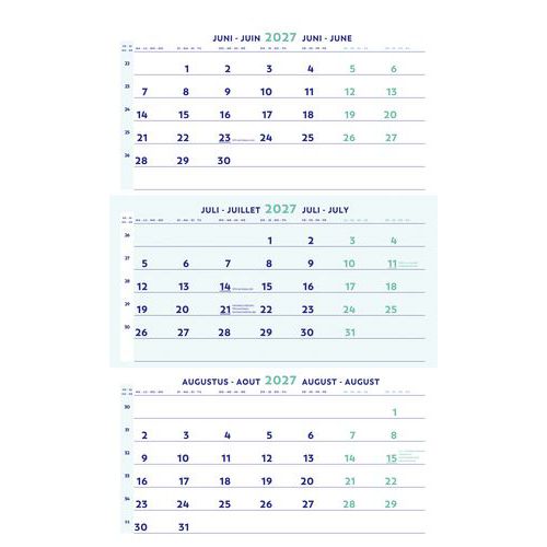 Calendrier 2026 3 mois - 600x300mm - Papeterie Bureau - Idéal Organisation