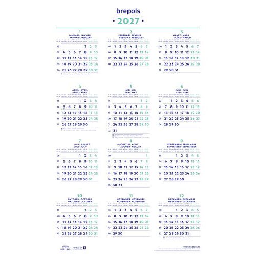 Calendrier Annuel 2026 - 12 Mois - 60.5x40cm - Année Civile - Idéal Bureau