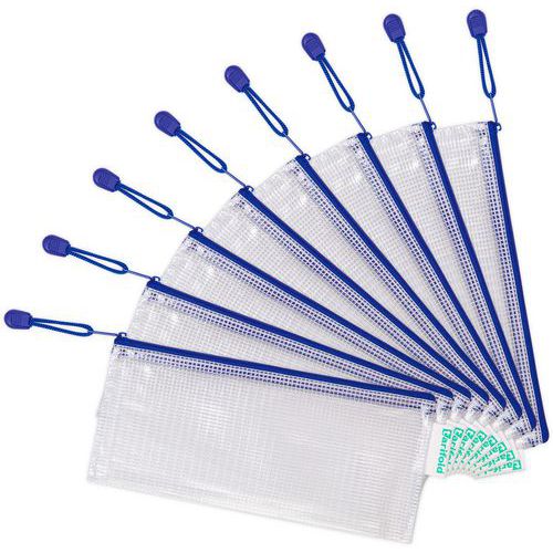 Pochettes à Zip Chéquier: Pvc: 250x115mm: Bleues