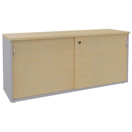 Simmob - Armoire basse Mercure 2 portes coulissantes Hêtre/Gris 160cm - Éco-responsable PEFC