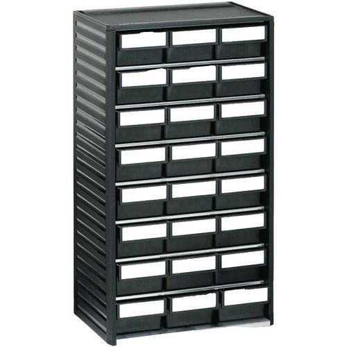 Treston - Armoire de rangement pour petites pièces ESD - 24 tiroirs transparents - Polypropylène - 550x310x180 mm - Noir
