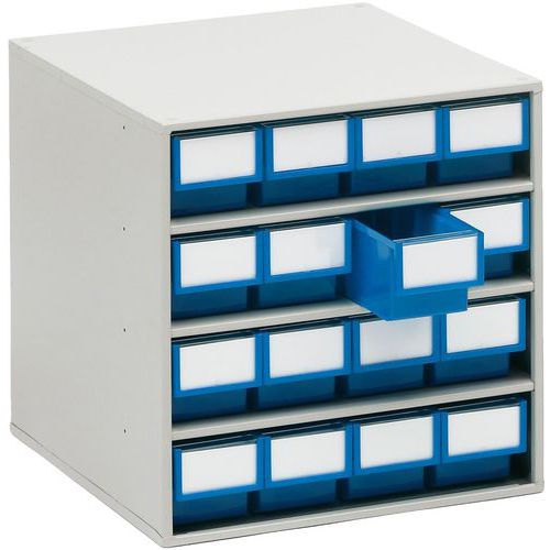 Treston - Armoire de stockage avec 16 tiroirs bleus - Acier gris - 400x400x395mm - Lean Management