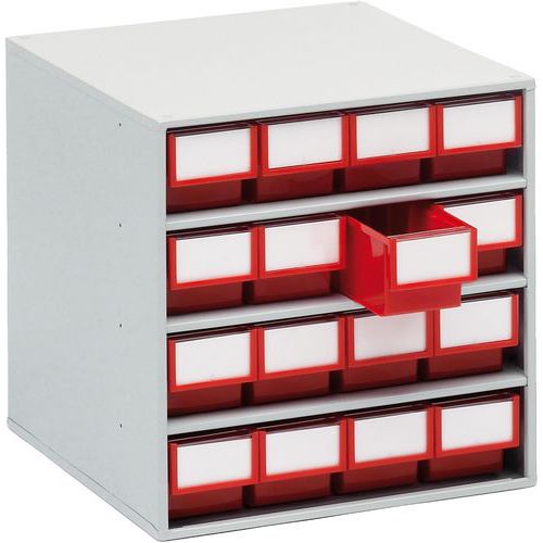 Treston - Armoire de stockage avec 16 tiroirs rouges - Acier gris - 395x400x400 mm - Lean Management
