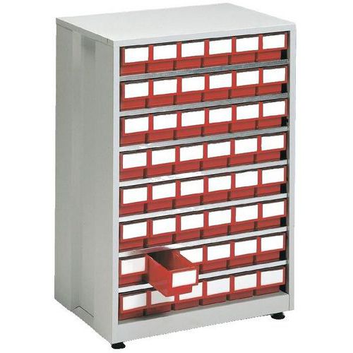 Treston - Armoire de stockage haute densité - 48 bacs-tiroirs rouges - Acier Gris Clair - 870x605x410mm - Charge 240kg - Lean Management